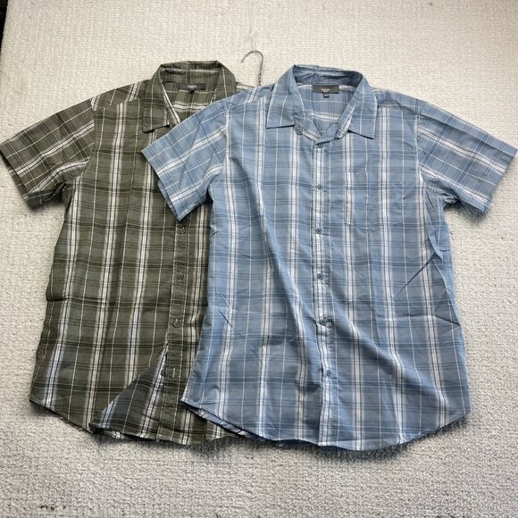 Lot x2 Mountain Ridge Button Up Shirt Mens M  Blue & Green Plaid Short Sleeve - Picture 2 of 16
